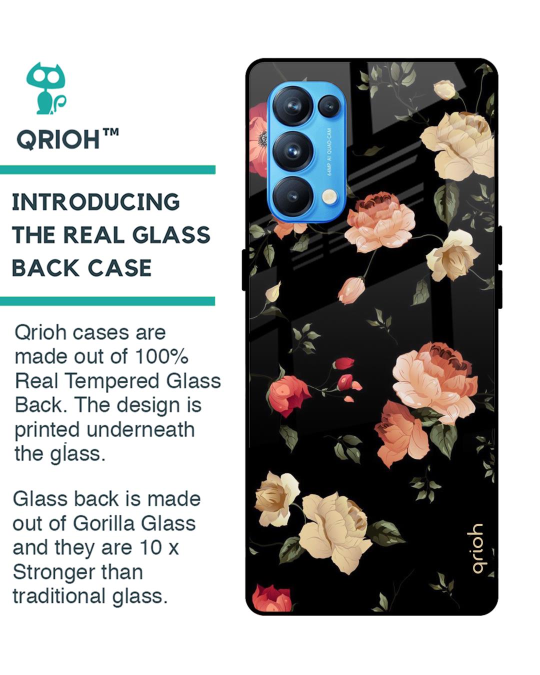 Shop Floral Printed Premium Glass Cover For Oppo Reno 5 Pro (Impact Resistant, Matte Finish)-Back