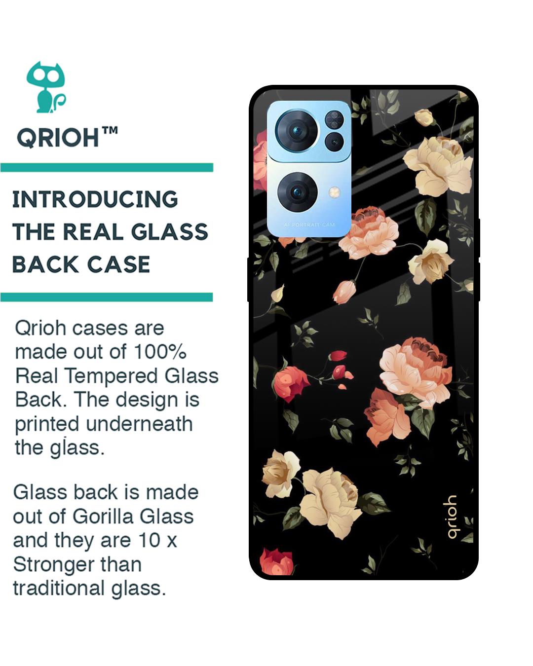 Shop Floral Printed Premium Glass Cover For Oppo Reno7 Pro 5G (Impact Resistant, Matte Finish)-Back