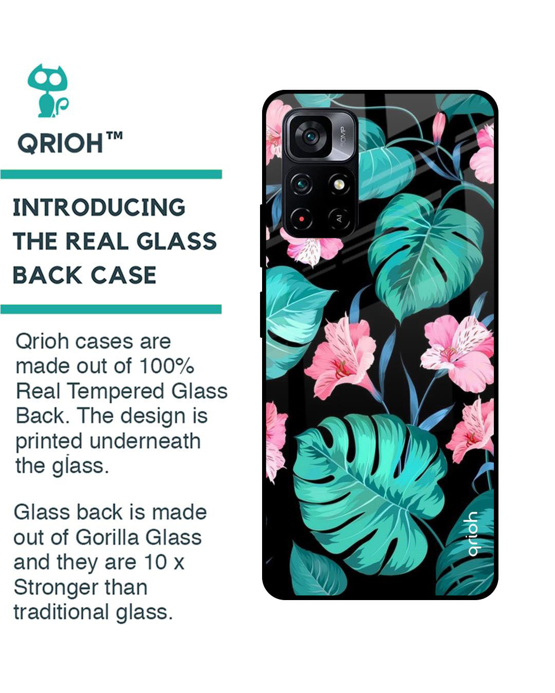 Shop Floral Printed Premium Glass Cover for Poco M4 Pro 5G (Shock Proof, Lightweight)-Back