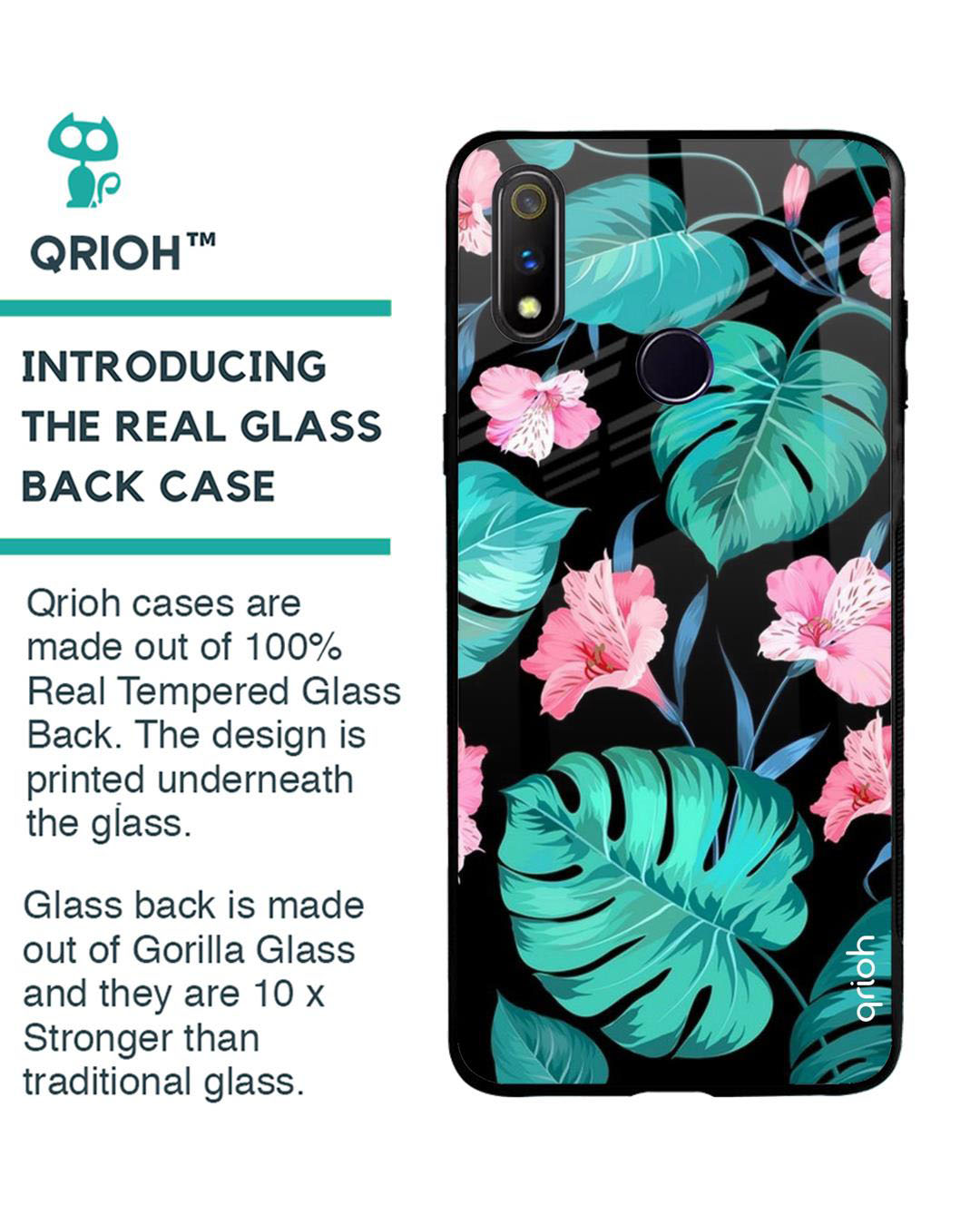 Shop Floral Printed Premium Glass Cover for Realme 3 Pro (Shock Proof, Lightweight)-Back