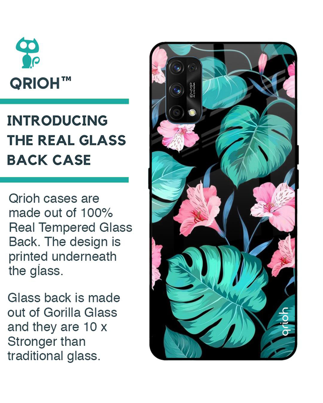 Shop Floral Printed Premium Glass Cover for Realme 7 Pro (Shock Proof, Lightweight)-Back