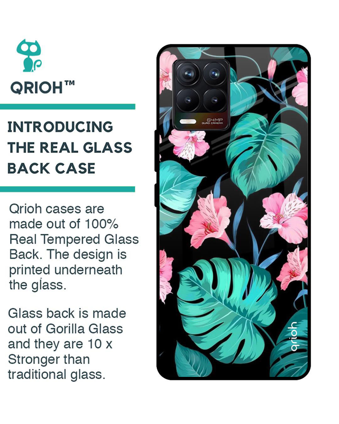 Shop Floral Printed Premium Glass Cover for Realme 8 (Shock Proof, Lightweight)-Back