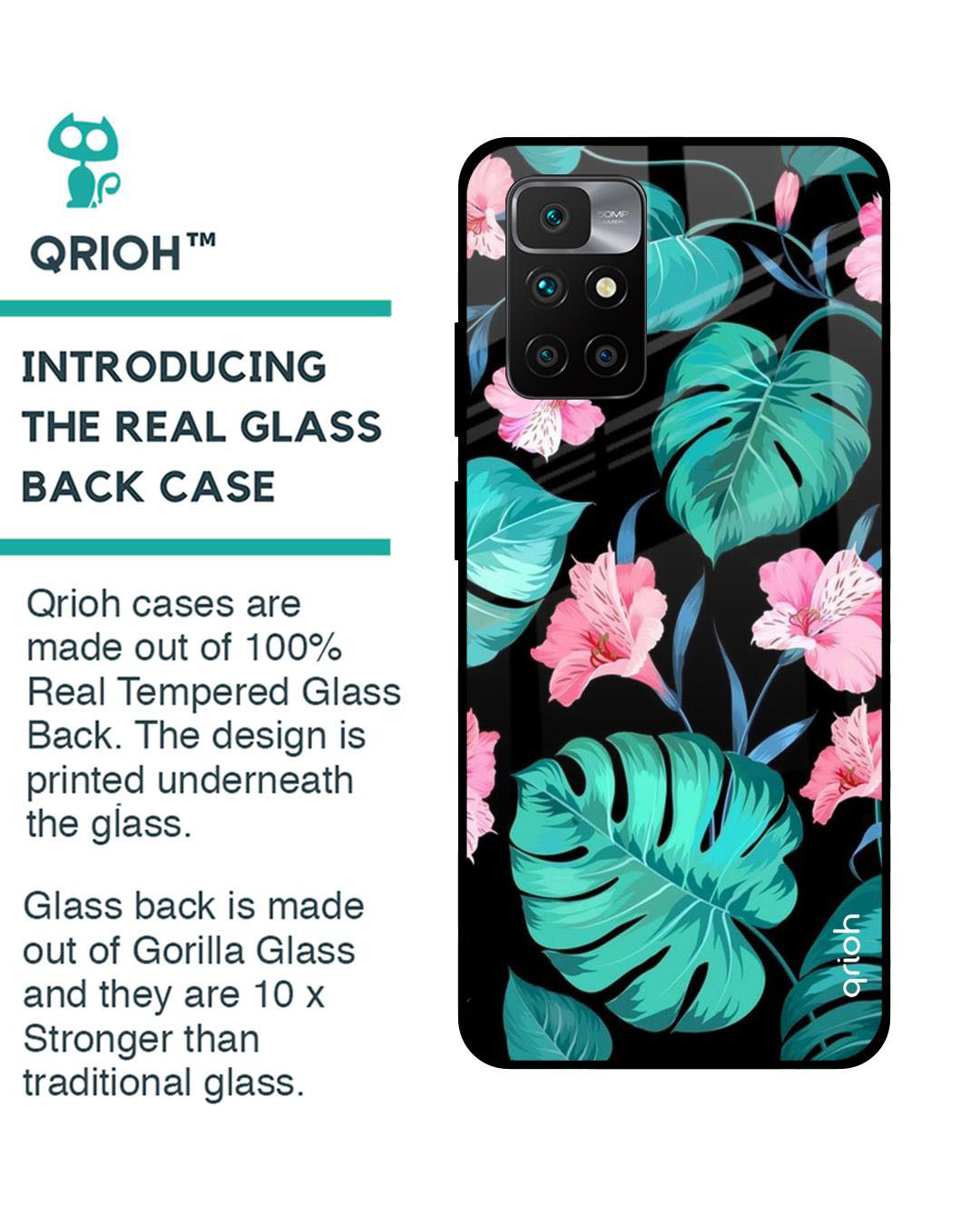 Shop Floral Printed Premium Glass Cover for Redmi 10 Prime (Shock Proof, Lightweight)-Back