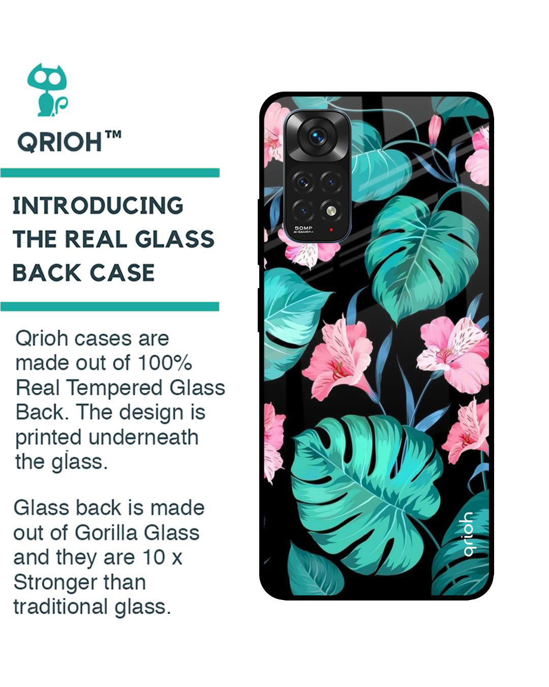 Shop Floral Printed Premium Glass Cover for Redmi Note 11S (Shock Proof, Lightweight)-Back