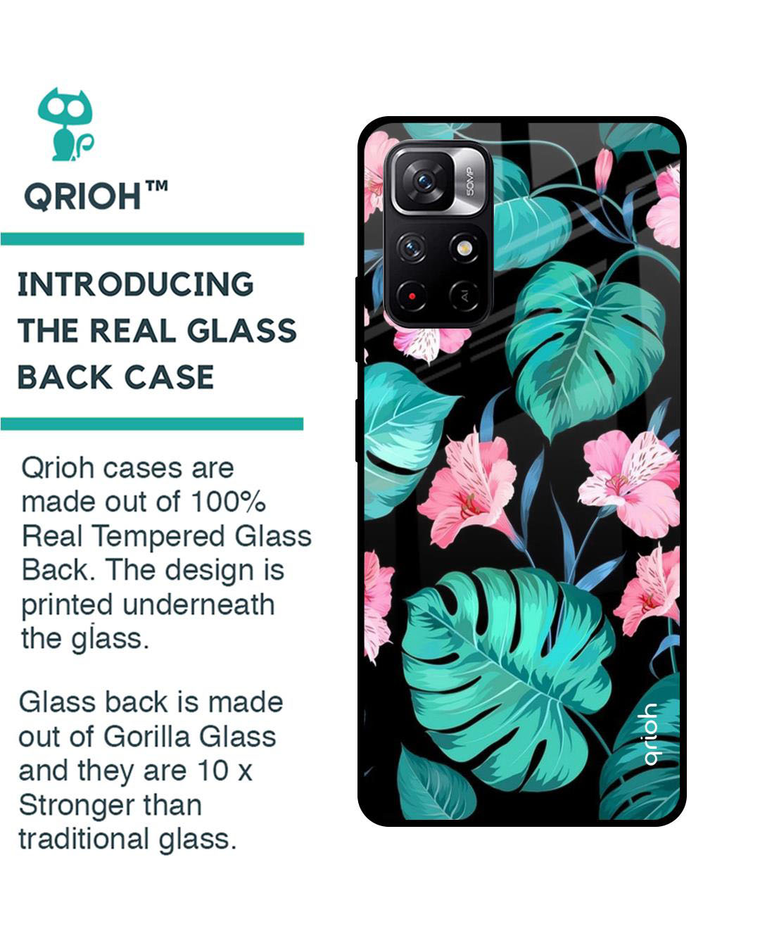 Shop Floral Printed Premium Glass Cover for Redmi Note 11T 5G (Shock Proof, Lightweight)-Back