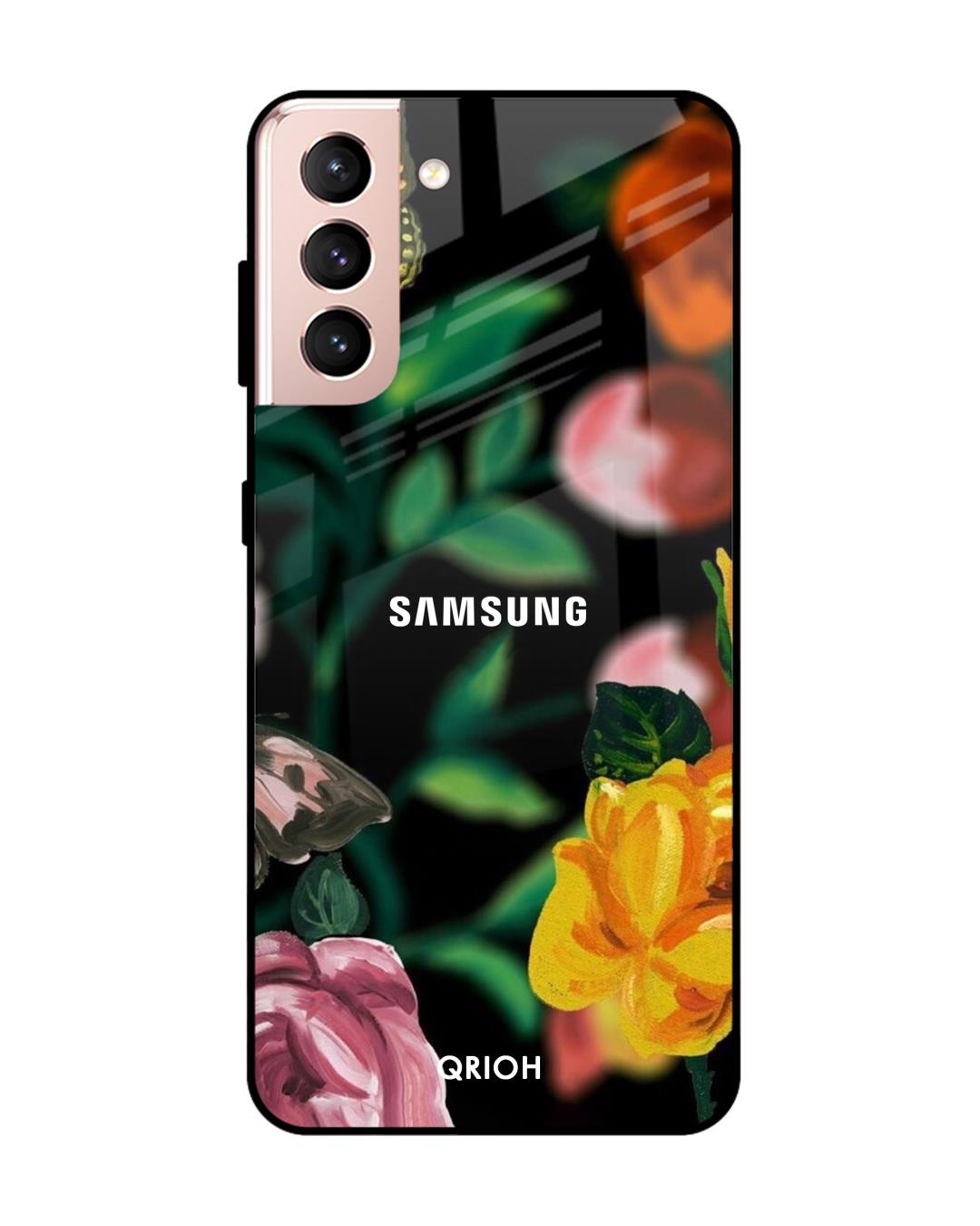 Shop Floral Printed Premium Glass Cover For  S21(Impact Resistant, Matte Finish)-Back