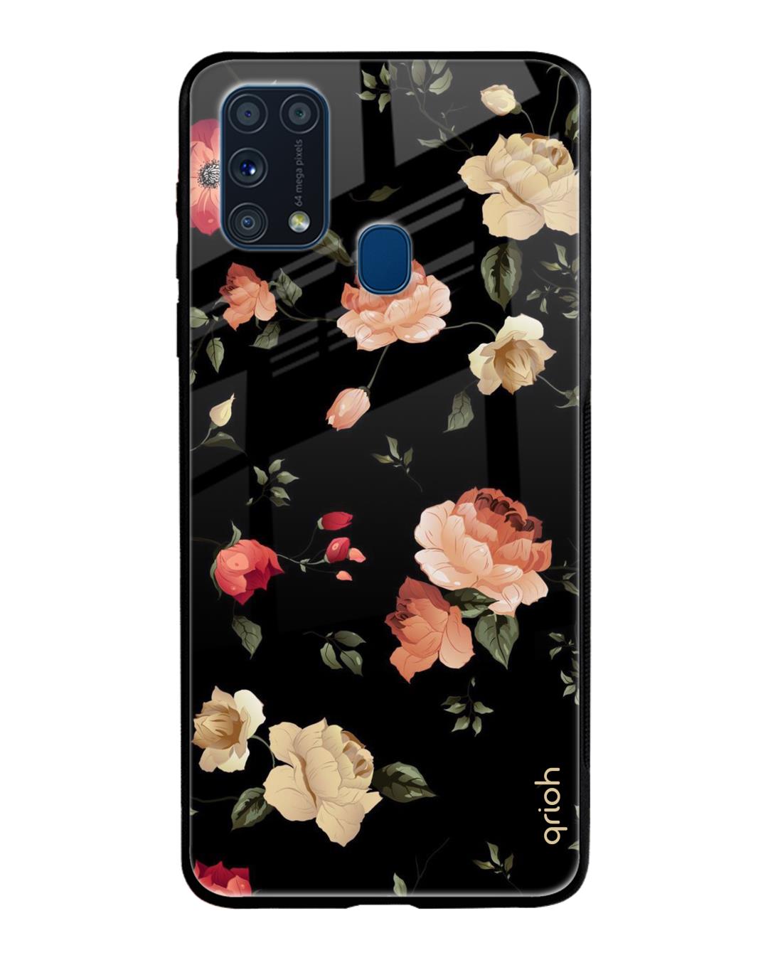Shop Floral Printed Premium Glass Cover For Samsung Galaxy M31(Impact Resistant, Matte Finish)-Back