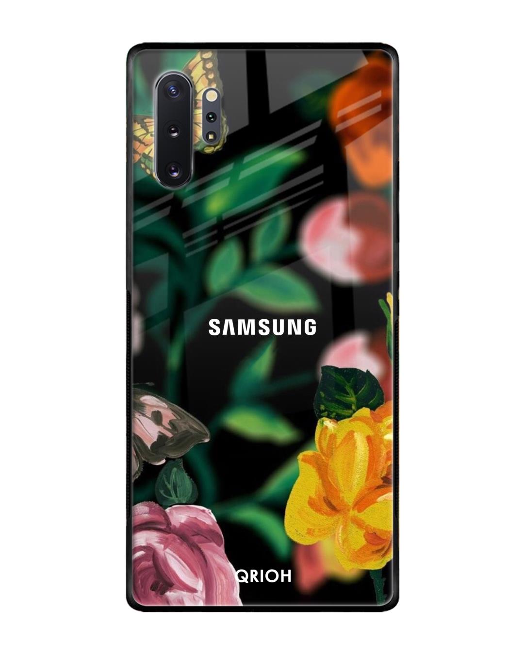 Shop Floral Printed Premium Glass Cover For Samsung Galaxy Note 10 Plus (Impact Resistant)-Back