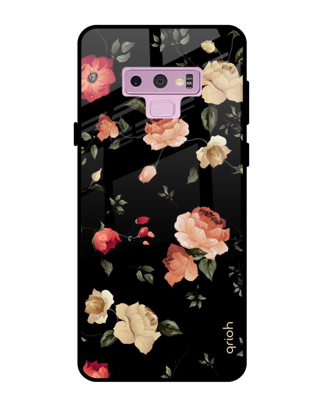 Shop Floral Printed Premium Glass Cover For Samsung Galaxy Note 9(Impact Resistant, Matte Finish)-Back