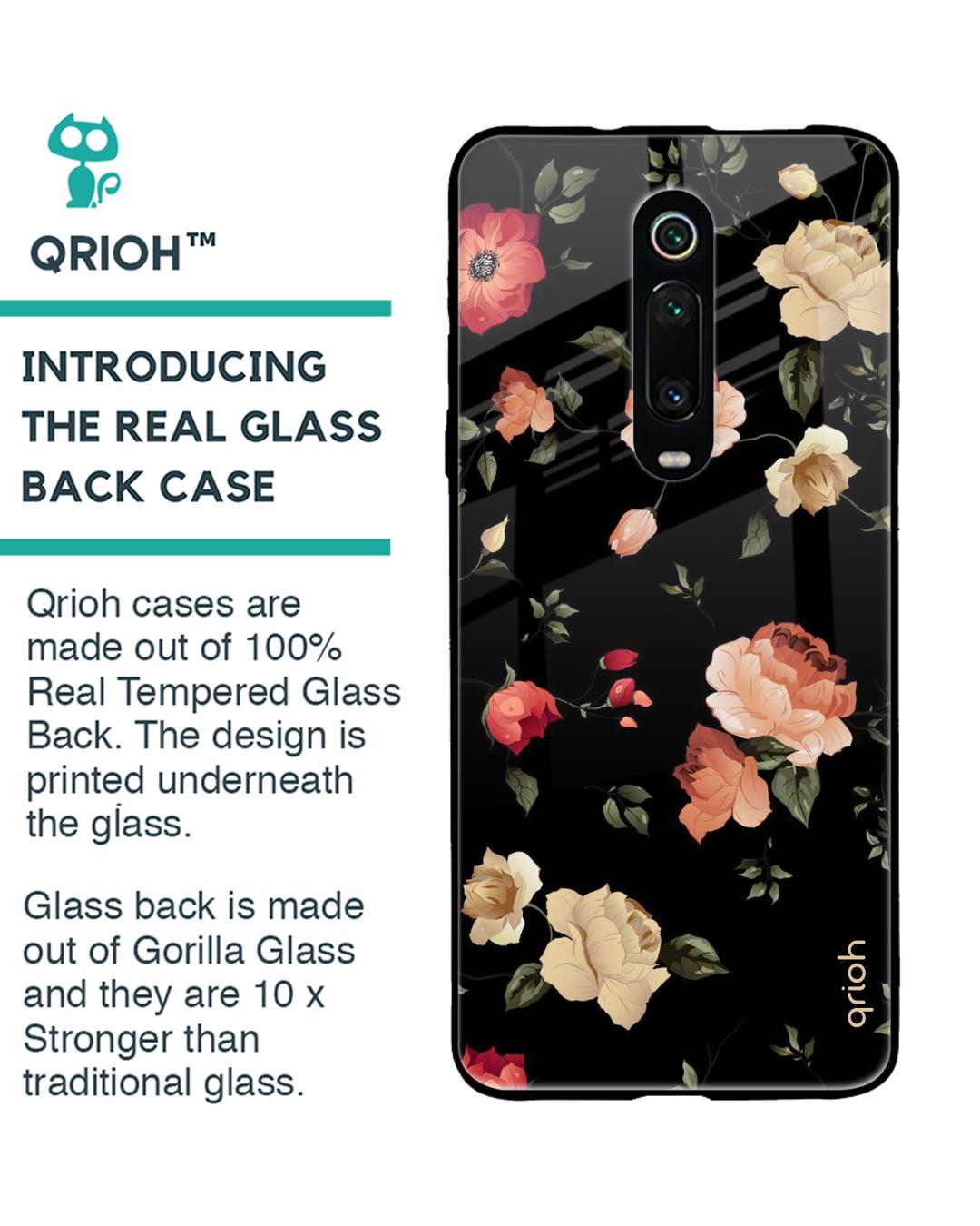 Shop Floral Printed Premium Glass Cover For Xiaomi Redmi K20 Pro (Impact Resistant, Matte Finish)-Back