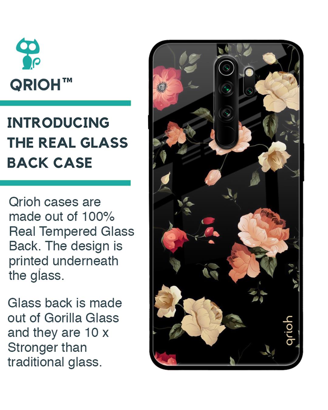 Shop Floral Printed Premium Glass Cover For Xiaomi Redmi Note 8 Pro (Impact Resistant, Matte Finish)-Back