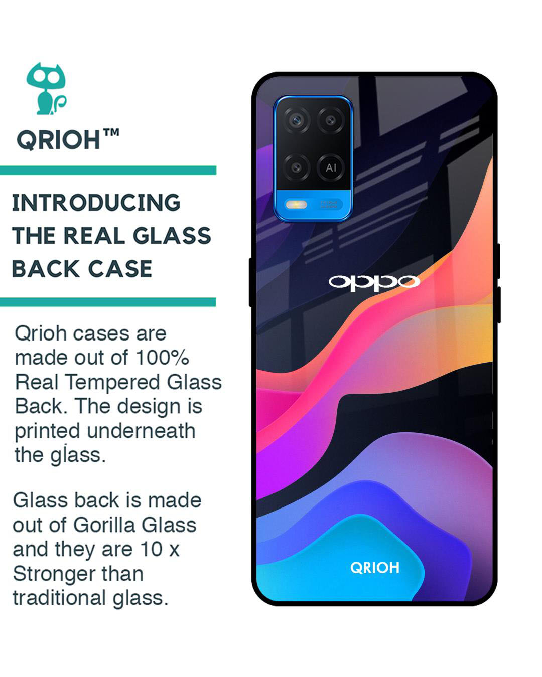 Shop Fluid Printed Premium Glass Cover for Oppo A54 (Shock Proof, Lightweight)-Back