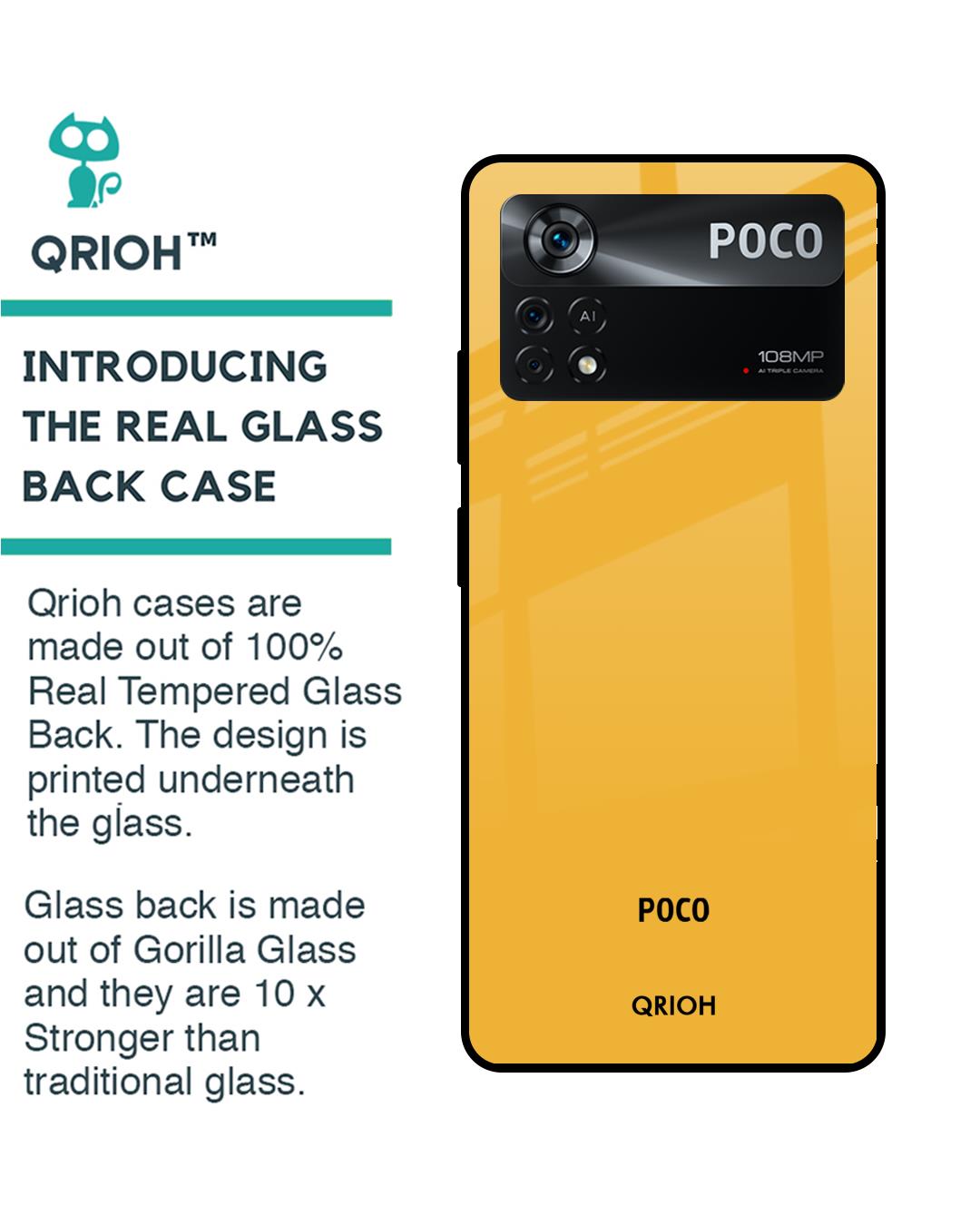 Shop Fluorescent Yellow Premium Glass Cover for Poco X4 Pro 5G (Shockproof, Light Weight)-Back
