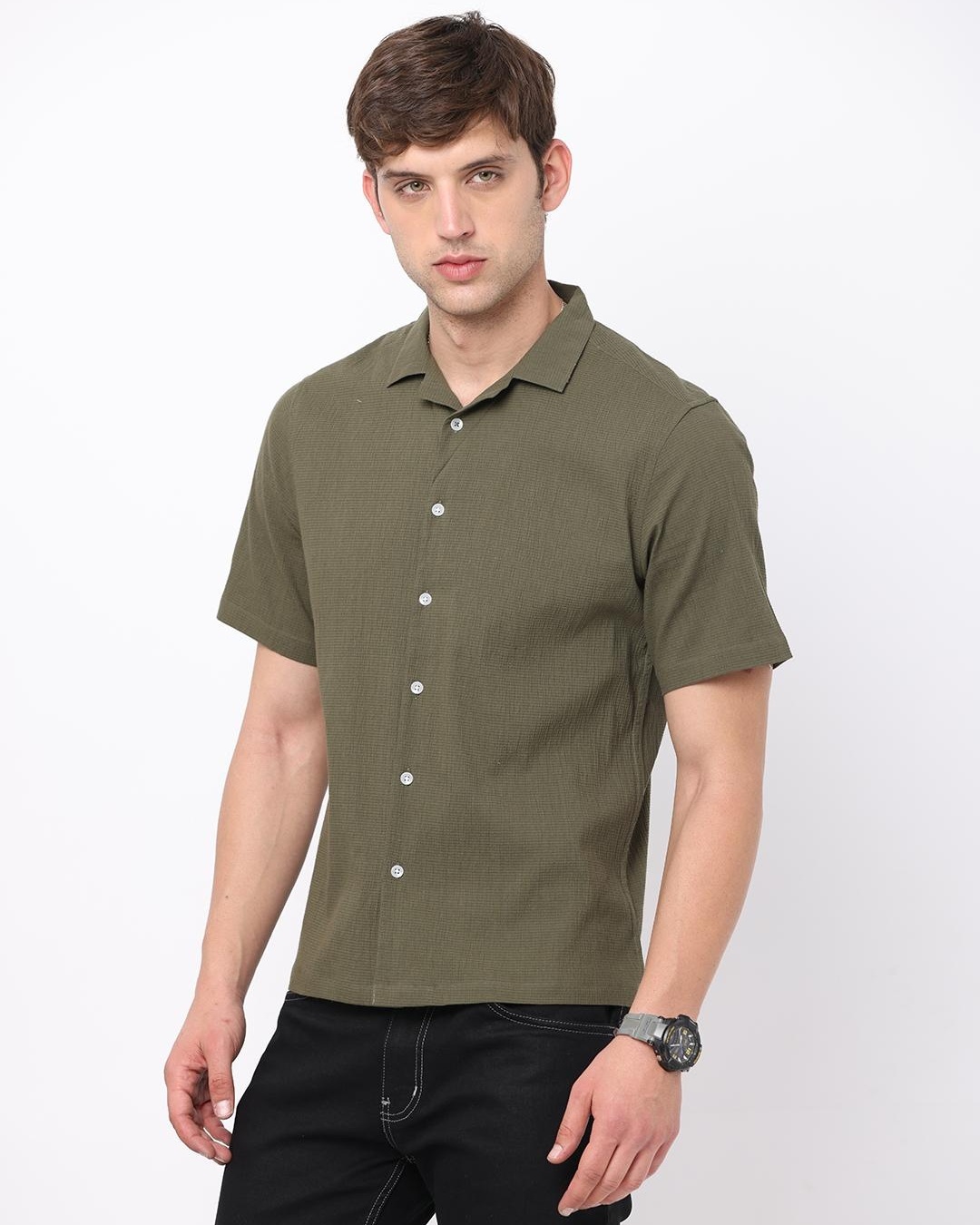 Shop Men's Green Slim Fit Shirt-Back
