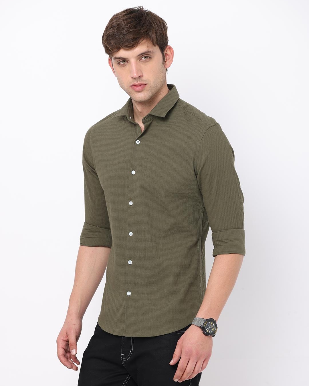 Shop Men's Green Slim Fit Shirt-Back