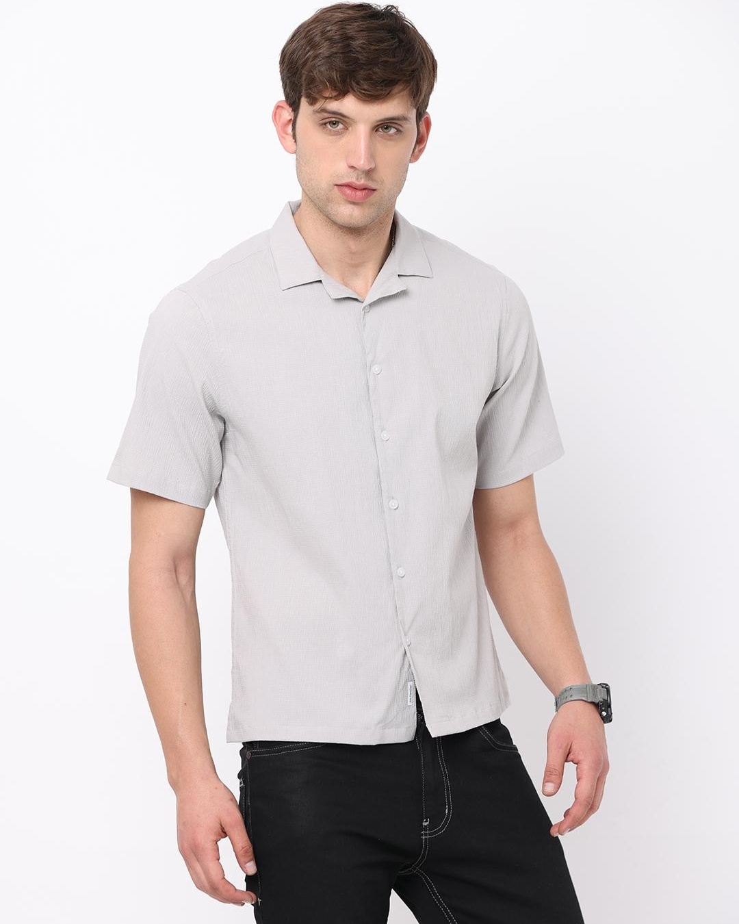 Shop Men's Grey Slim Fit Shirt-Back