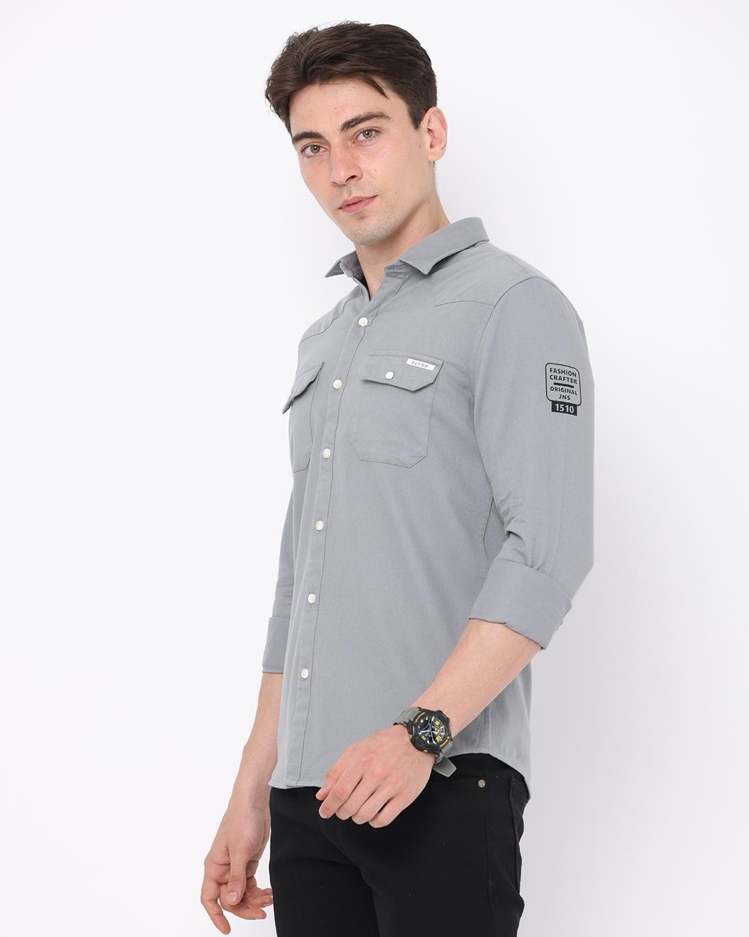 Shop Men's Grey Slim Fit Shirt-Back