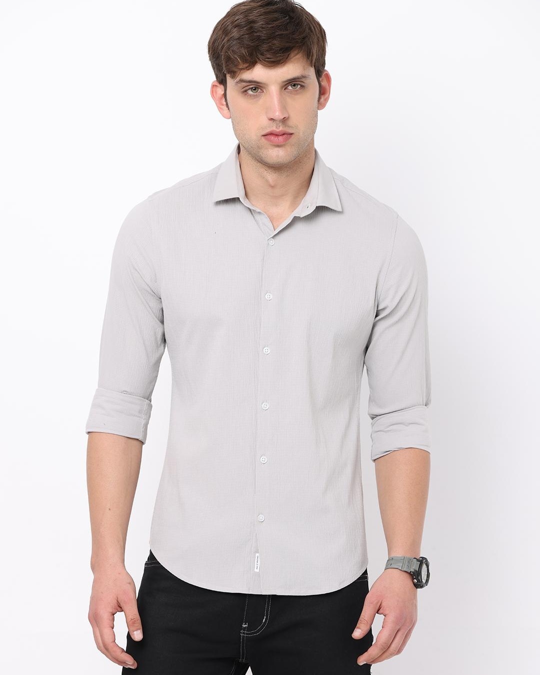 Shop Men's Grey Slim Fit Shirt-Back