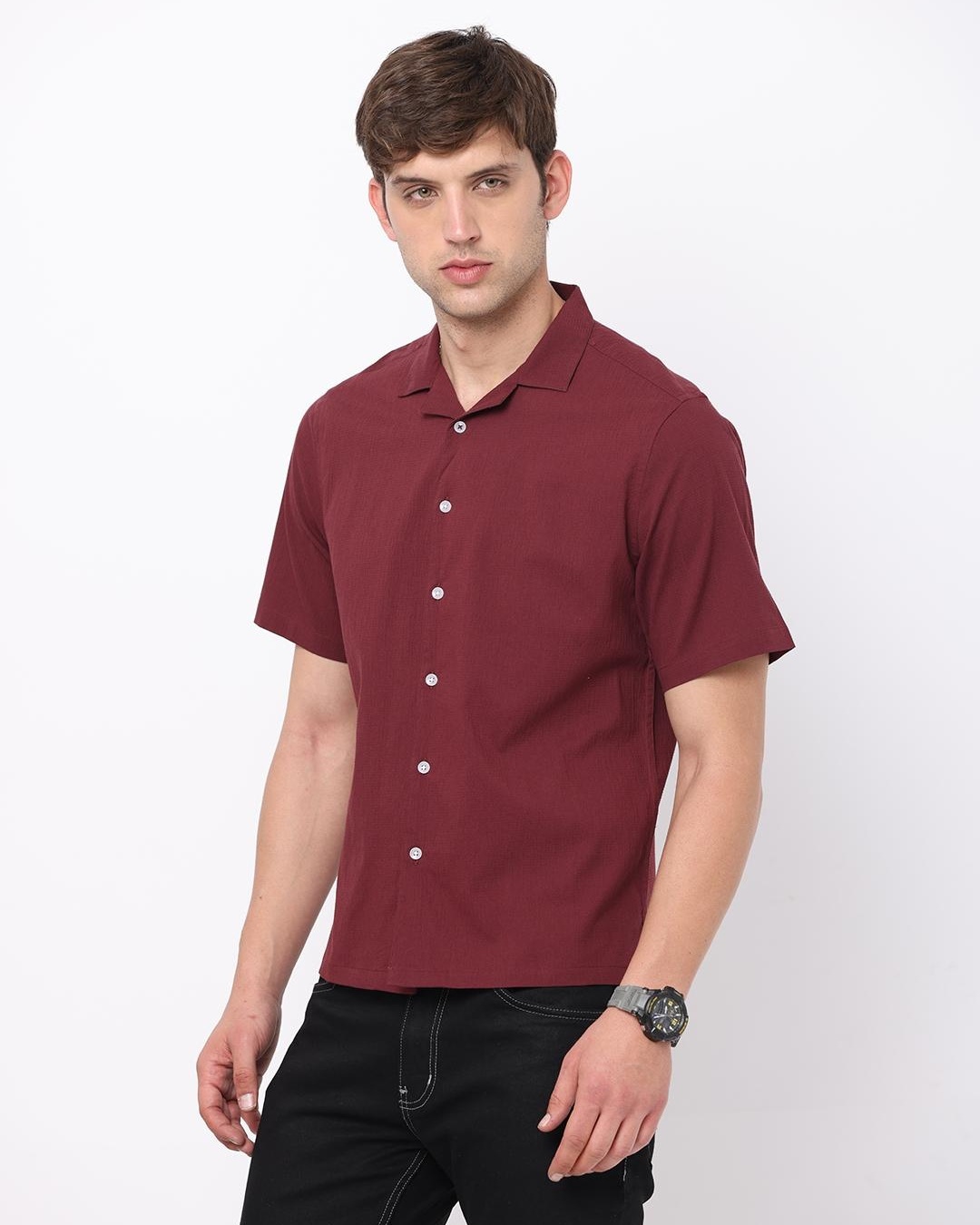 Shop Men's Maroon Slim Fit Shirt-Back