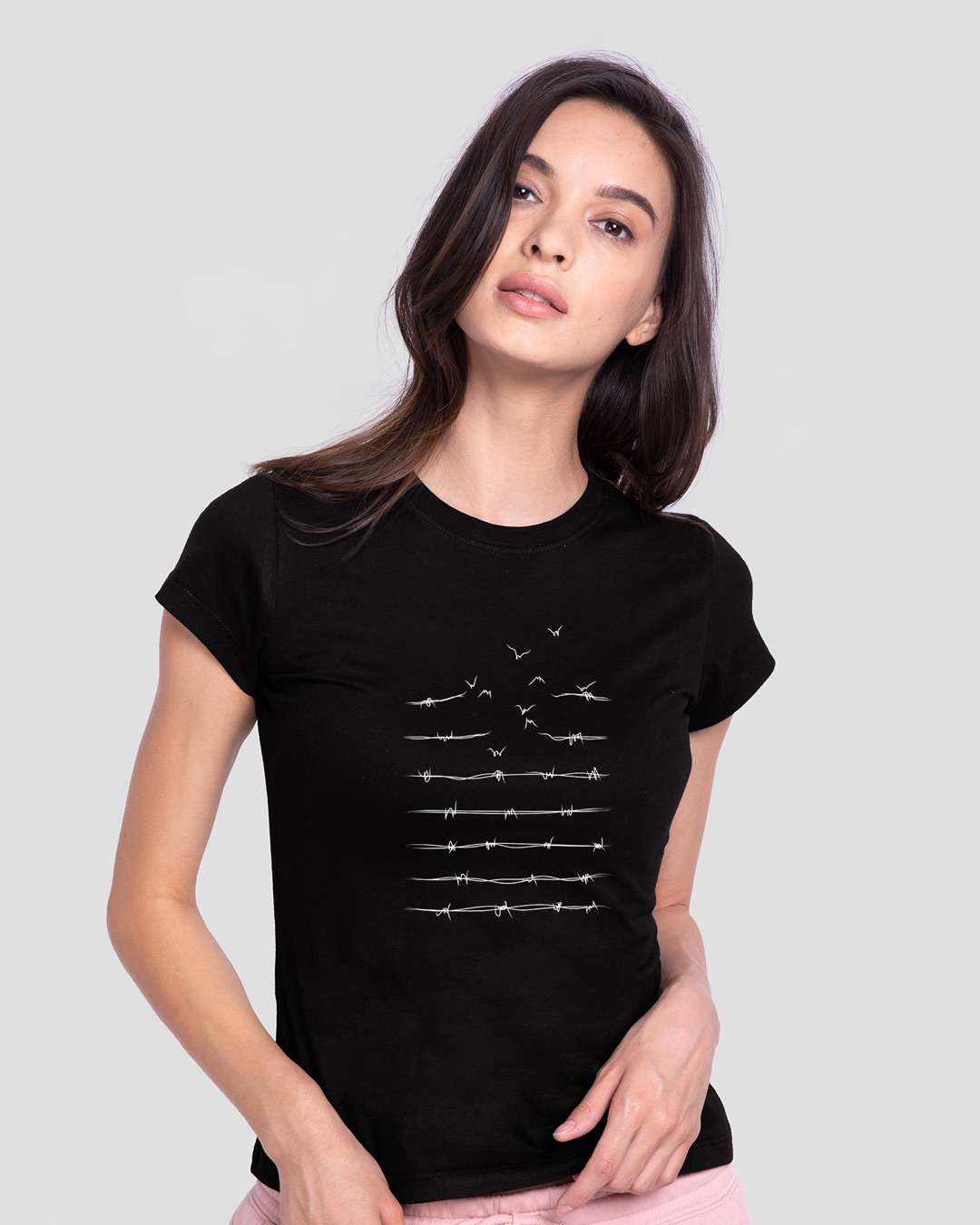 Shop Women's Black Flying Wire Slim Fit T-shirt-Back
