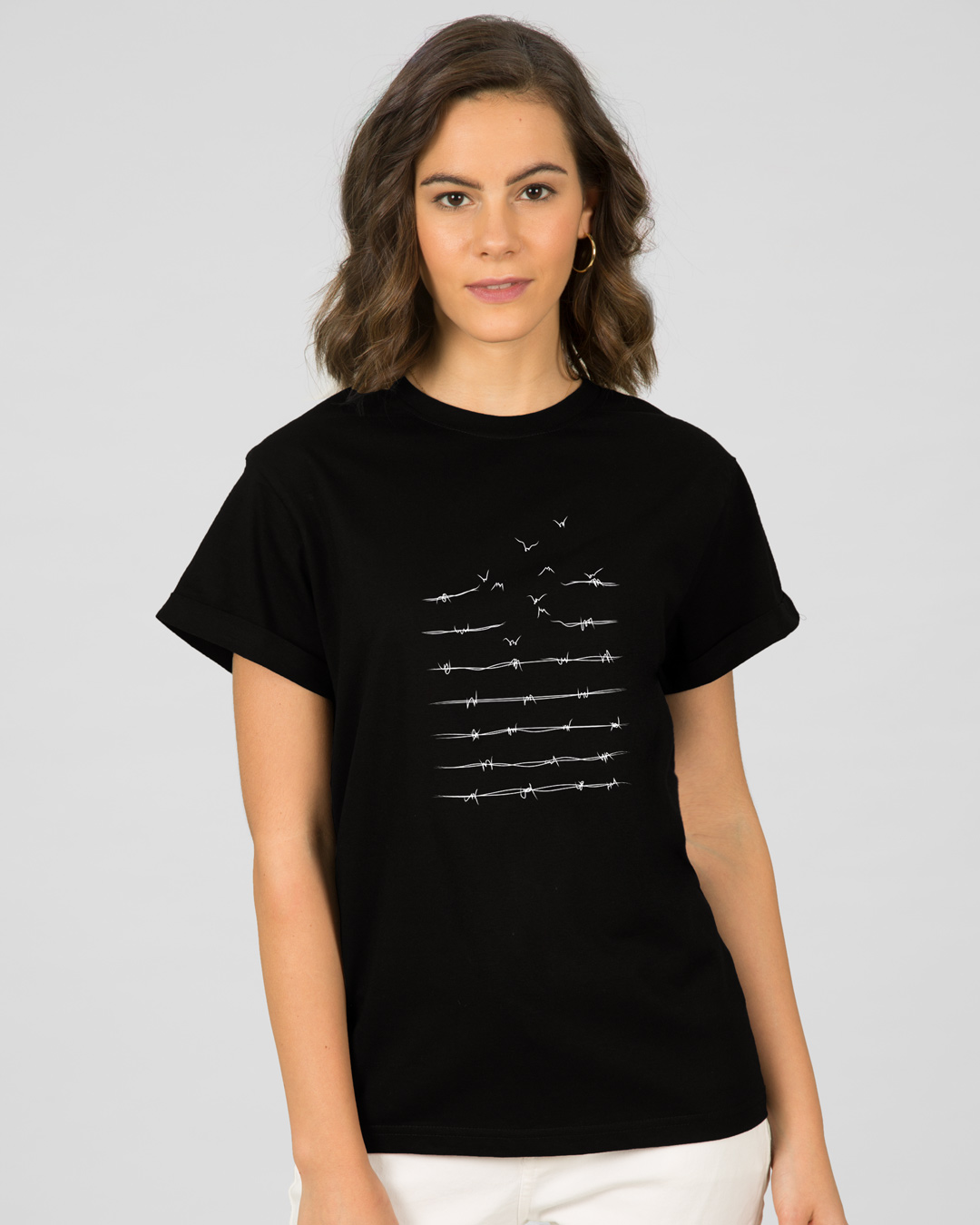 Shop Flying Wire Printed Boyfriend T-Shirt Black-Back