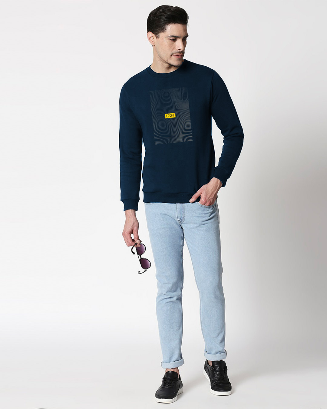 Shop Focus Abstract Fleece Sweatshirt Navy Blue-Back