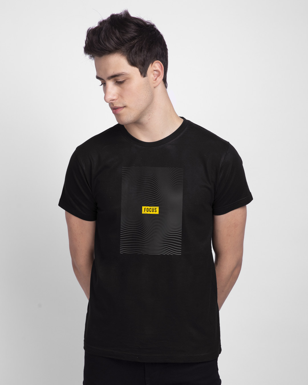 Shop Focus Abstract Half Sleeve T-Shirt Black-Back