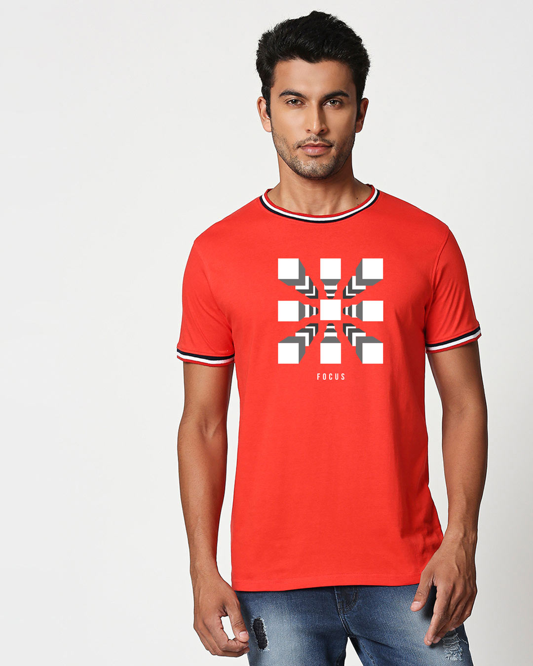 Buy Focus Blocks Crewneck Varsity Rib H/S T-Shirt Multicolor for Men ...