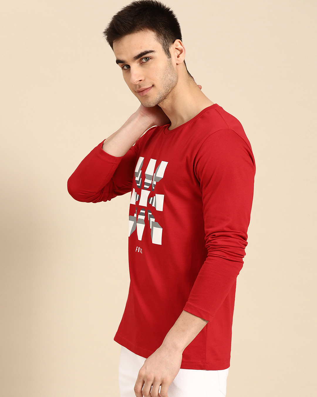 Shop Focus Blocks Full Sleeve T-Shirt Bold Red-Back