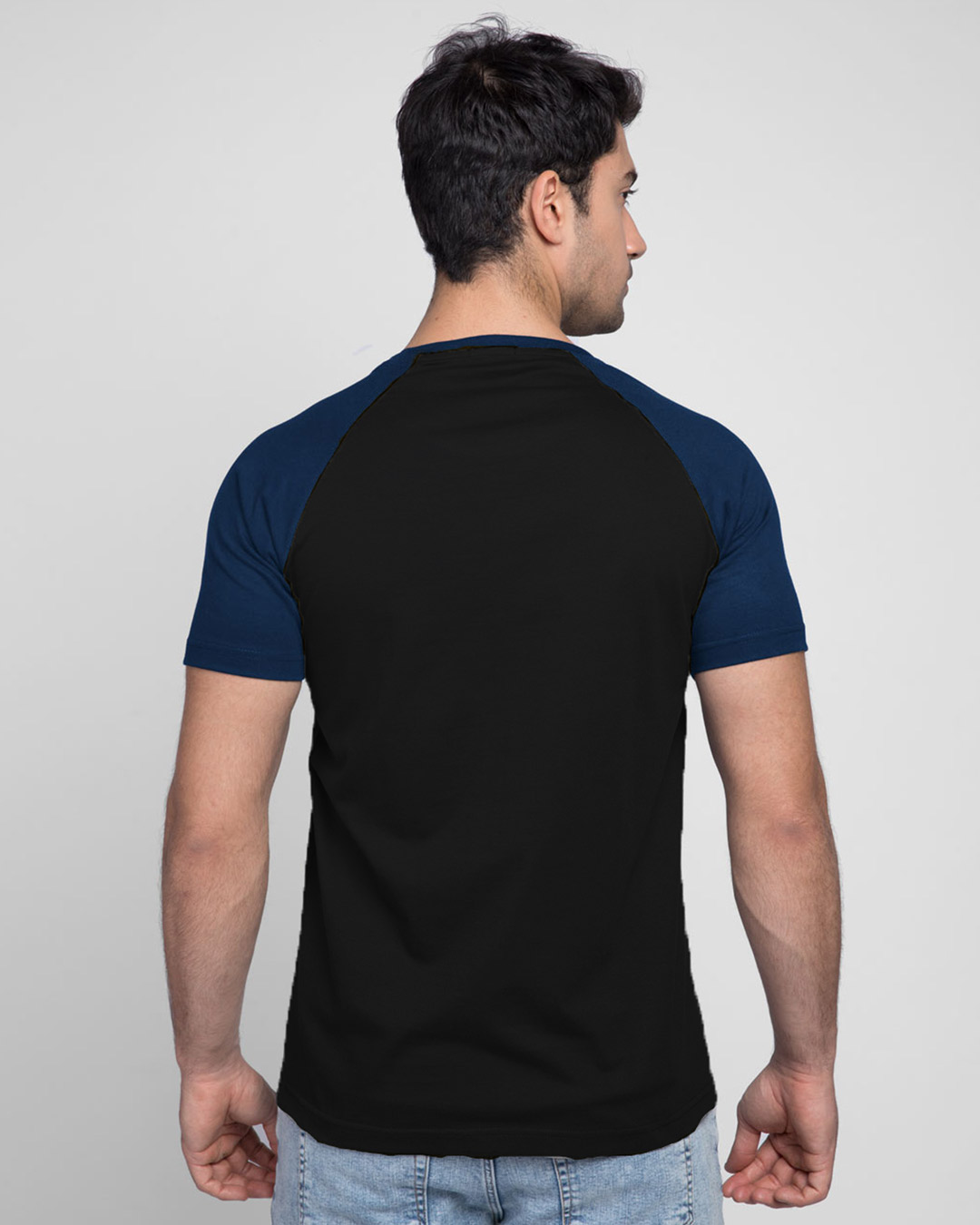 Shop Focus Blocks Half Sleeve Raglan T-Shirt Navy Blue-Black-Back