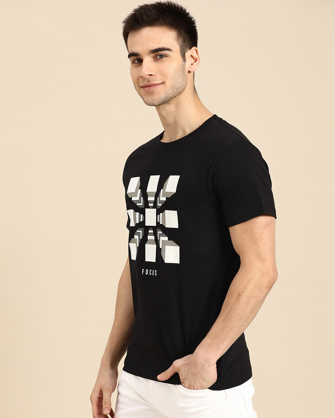 Shop Focus Blocks Half Sleeve T-Shirt Black-Back