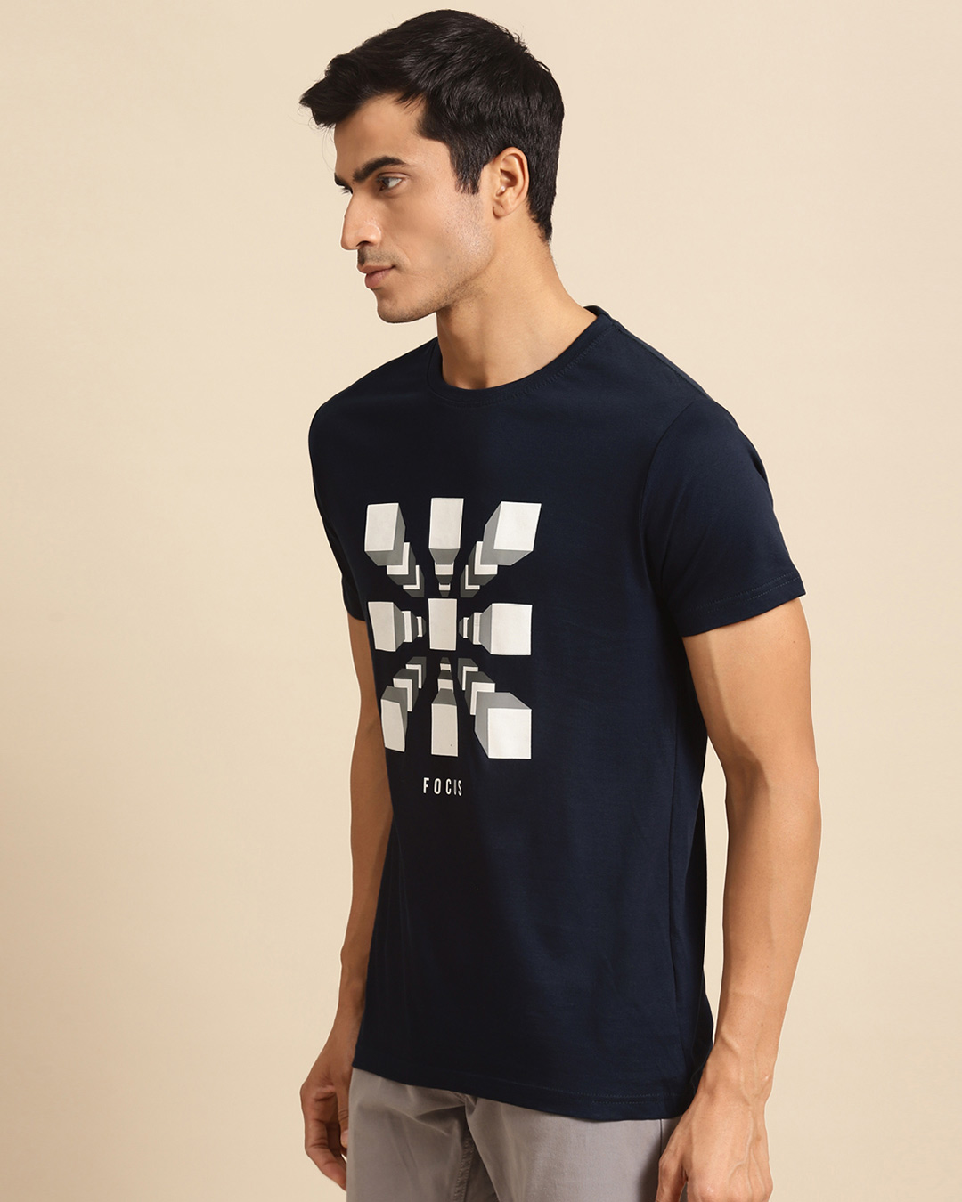 Shop Focus Blocks Half Sleeve T-Shirt Navy Blue-Back