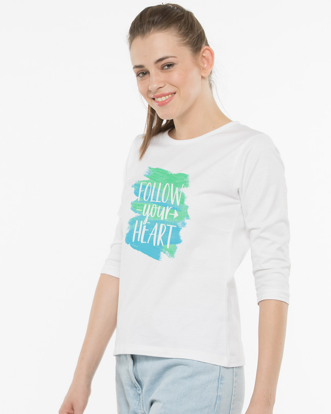 Shop Follow Your Heart Round Neck 3/4th Sleeve T-Shirt-Back