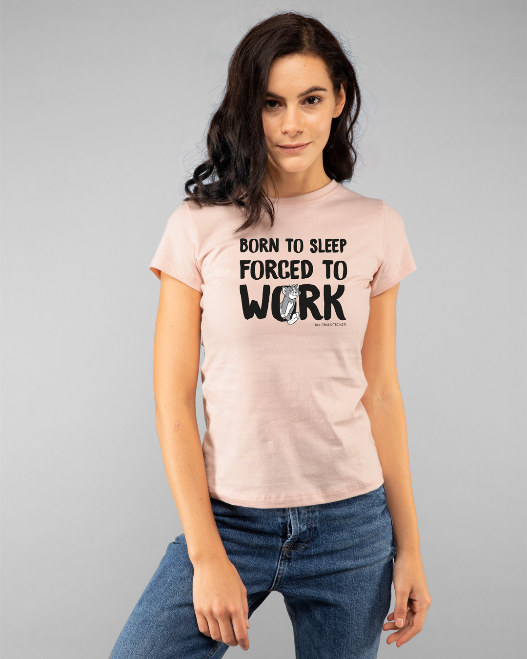 Shop Forced To Work Half Sleeve Printed T-Shirt Baby Pink (TJL)-Back