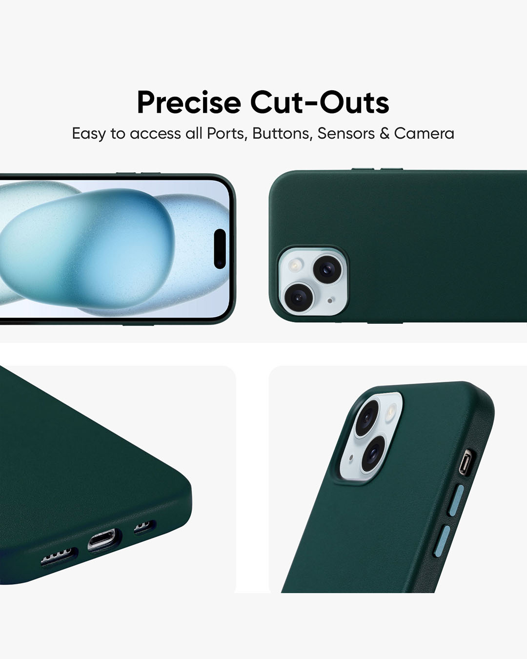 Shop Forest Green Leather Case for Apple iPhone 15-Back