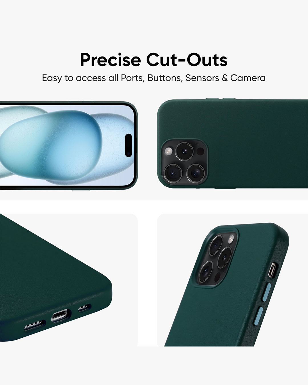 Shop Forest Green Leather Case for Apple iPhone 15 Pro Max-Back