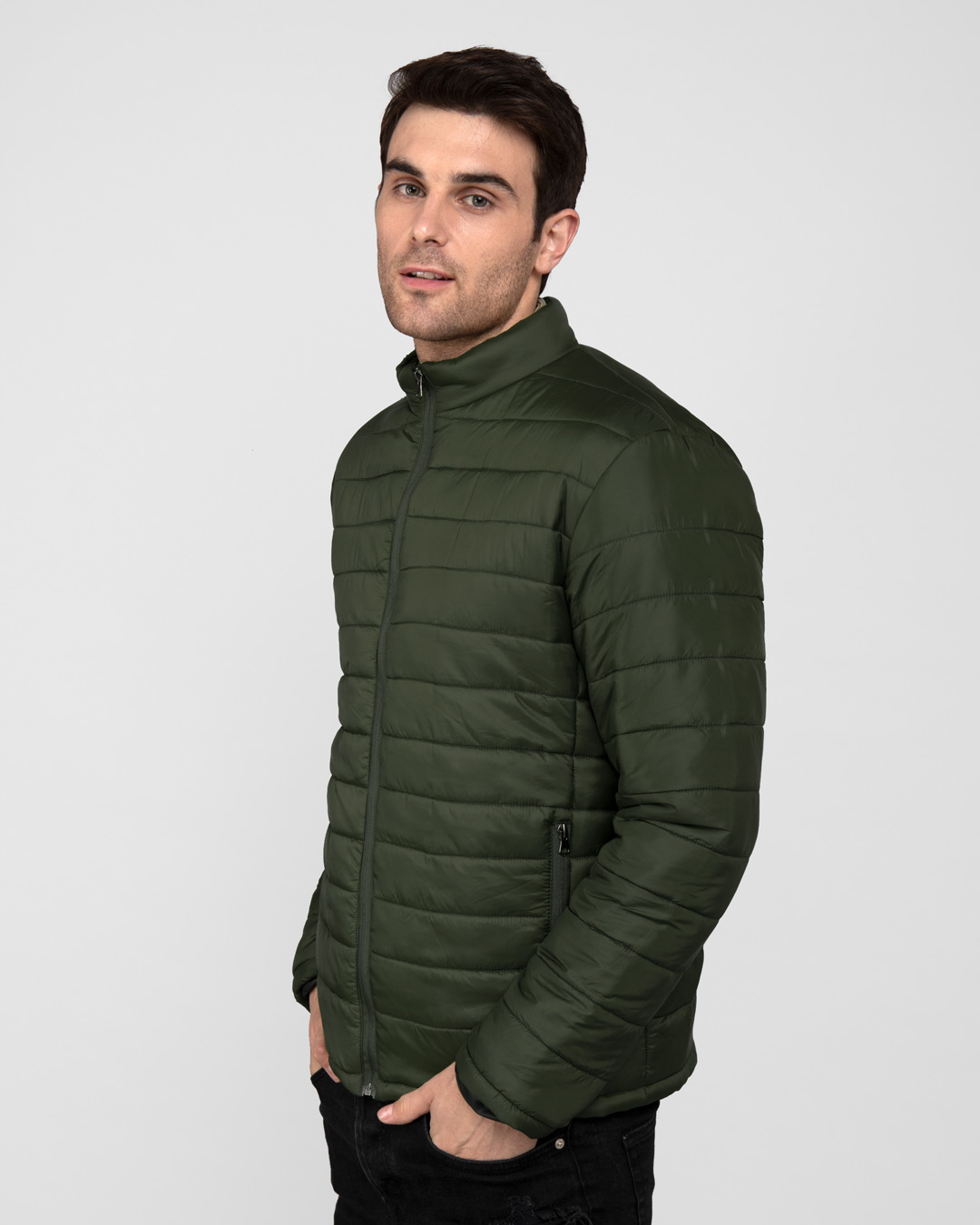 Shop Forest Green Plain Puffer Jacket-Back