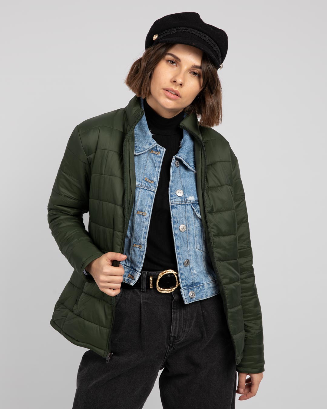 Shop Women's Green Relaxed Fit Puffer Jacket-Front