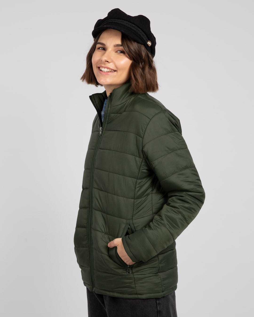 Shop Women's Green Relaxed Fit Puffer Jacket-Back