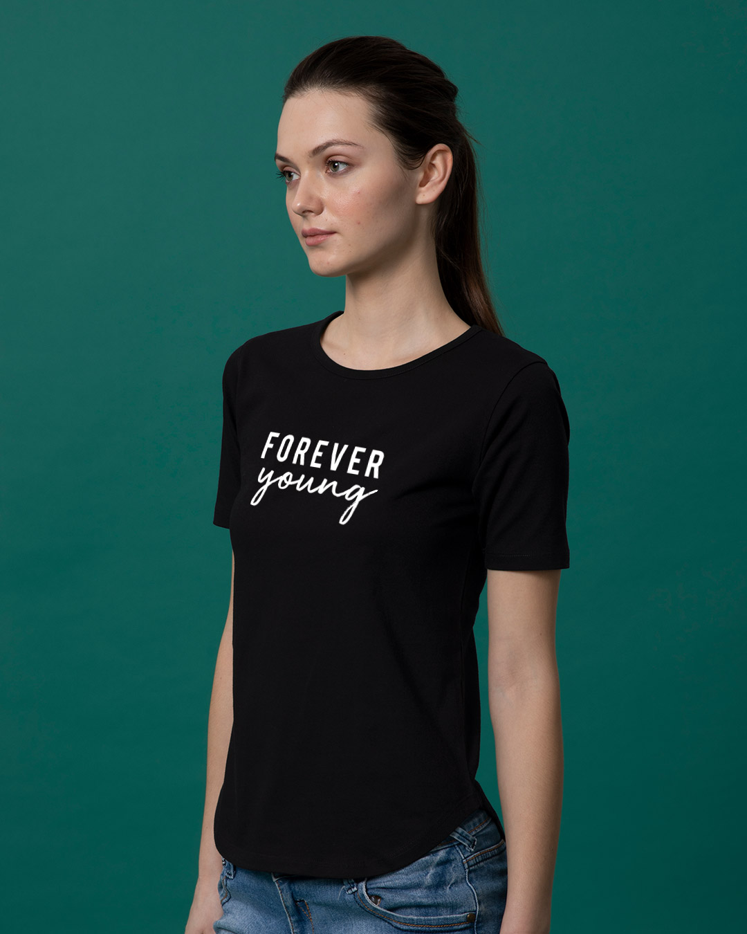Shop Forever Young Basic Round Hem T-Shirt-Back