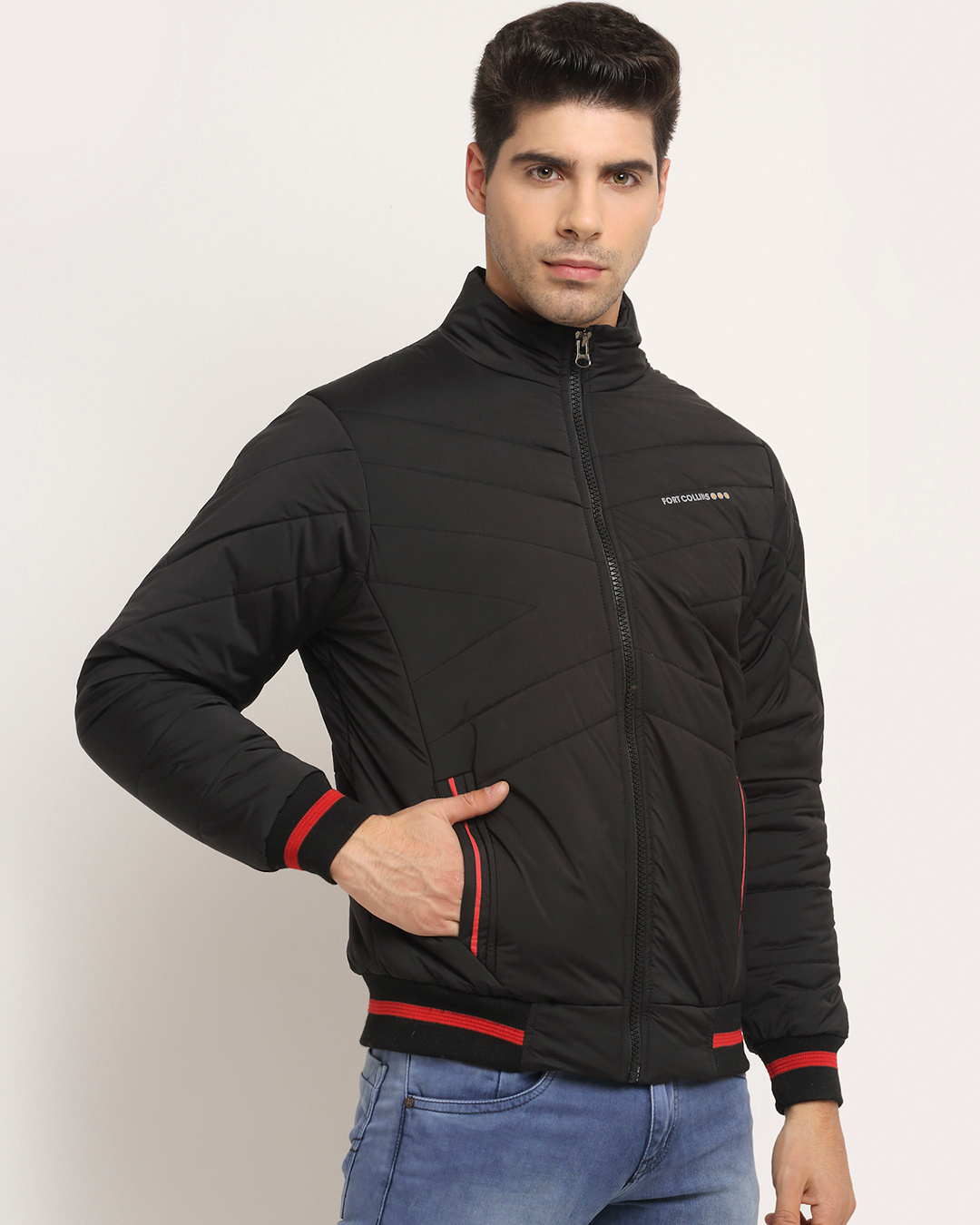 Shop Men's Black Solid Regular Fit Jacket-Back