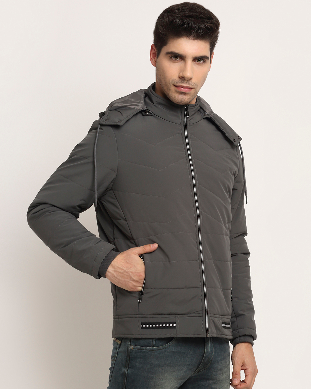 Shop Men's Grey Solid Regular Fit Jacket-Back