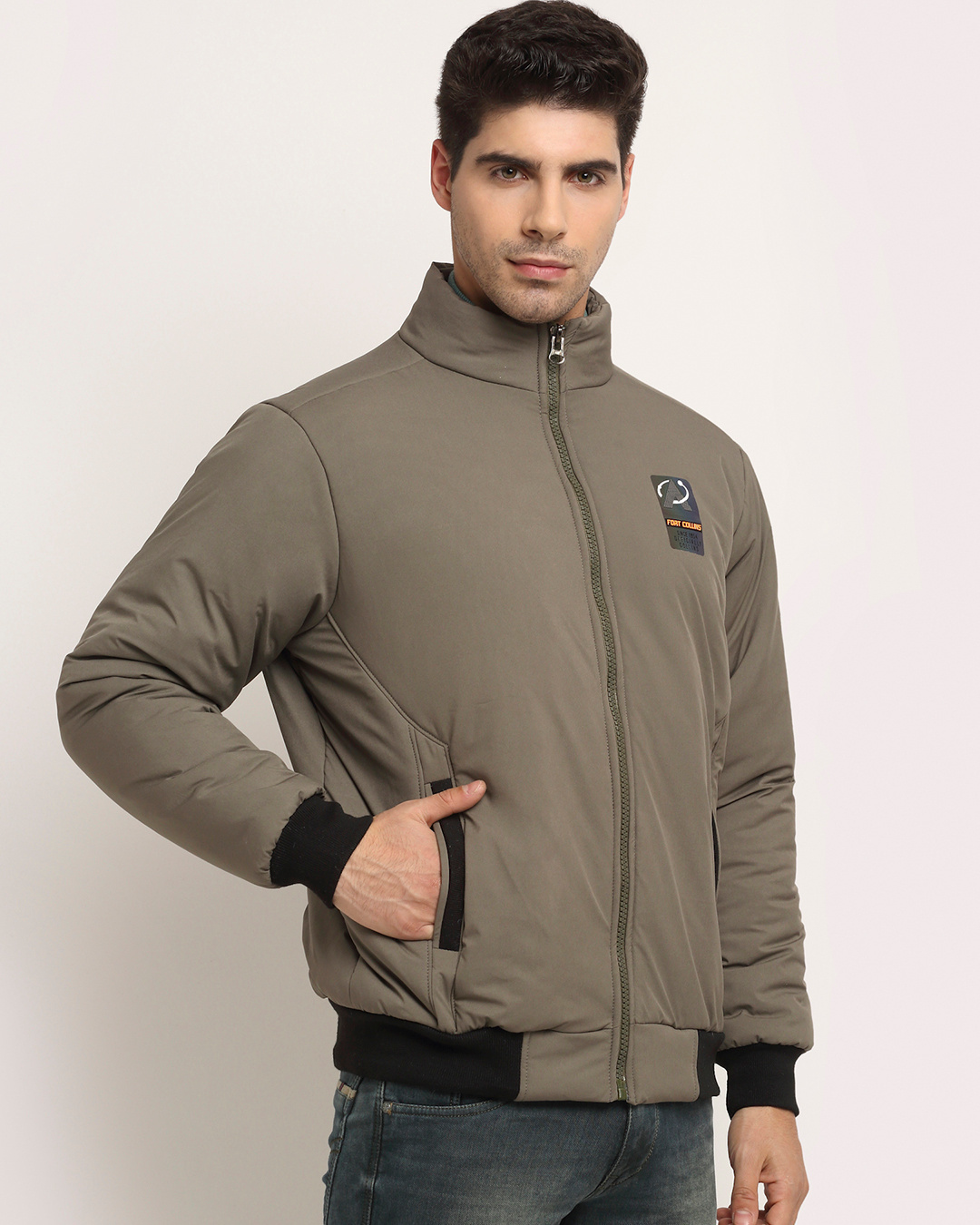 Shop Men's Grey Solid Regular Fit Jacket-Back