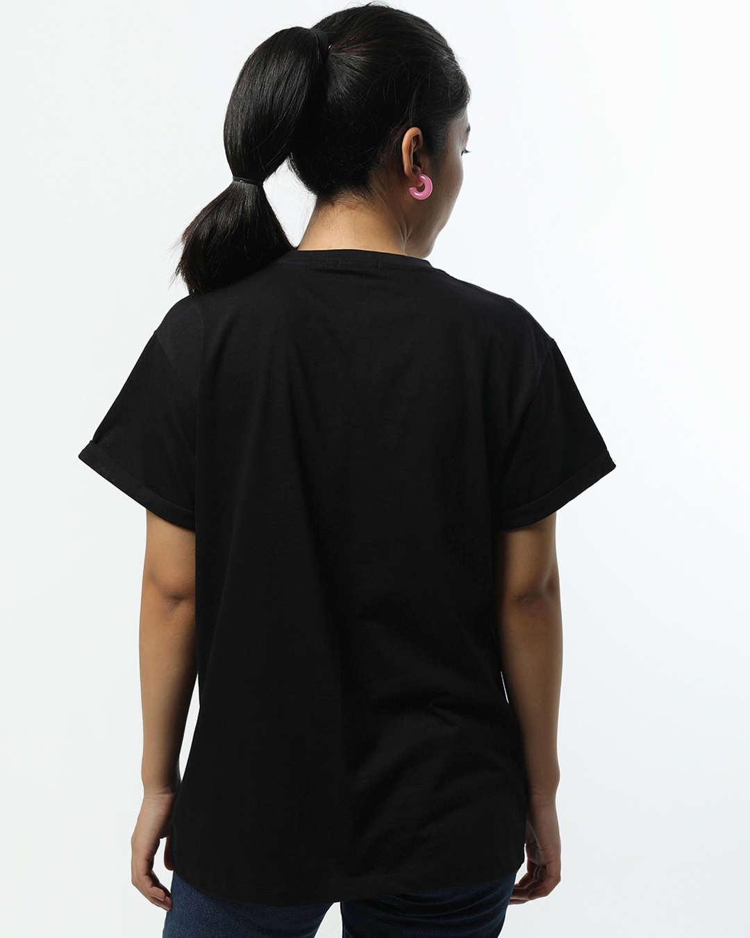 Shop Women's Black Fragile Graphic Printed Boyfriend T-shirt-Back