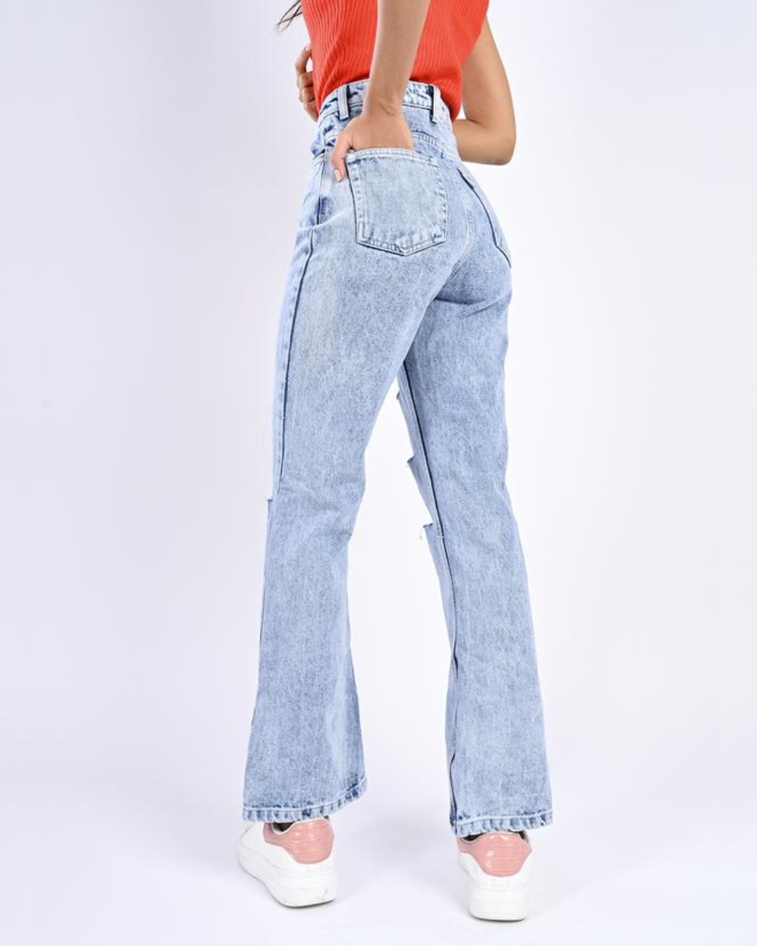 Shop Women Blue Solid Flared Jeans-Back