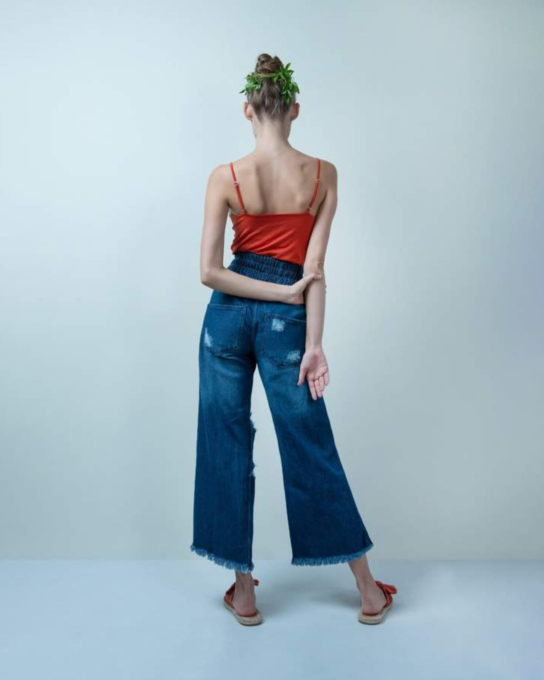 Shop Women Blue Solid Flared Jeans-Back
