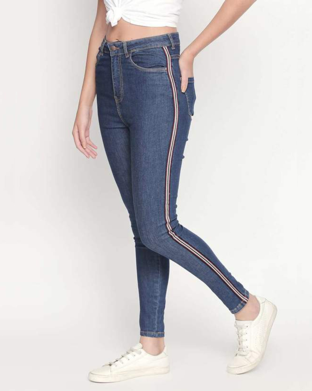 Shop Women Blue Solid Skinny Fit Jeans-Back