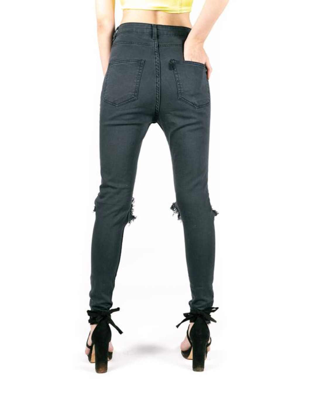 Shop Women Grey Solid Skinny Fit Jeans-Back