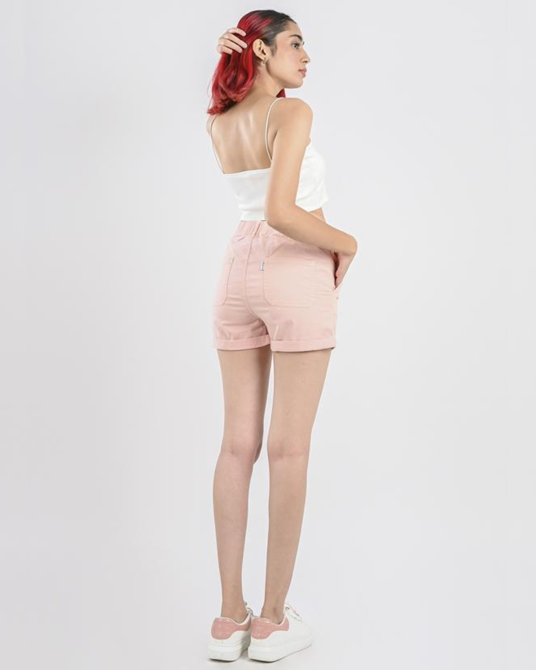 Shop Women Pink Solid Slim Fit Shorts-Back