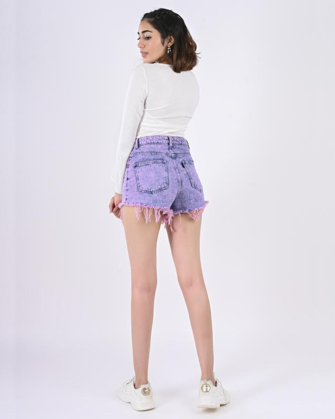 Shop Women Purple Washed Relaxed Fit Shorts-Back